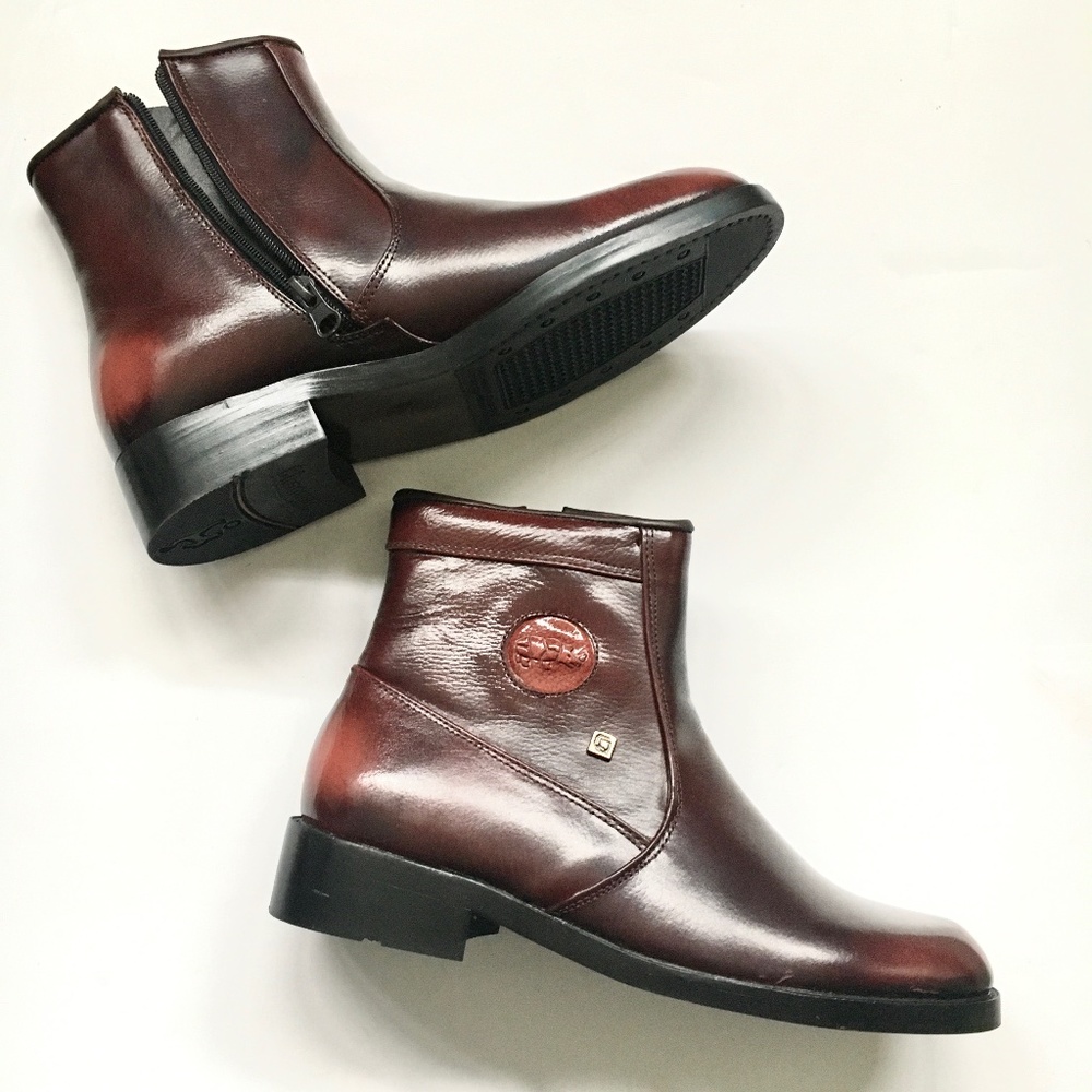 Chaoqun Brown Leather Flat Ankle Zipper Boots